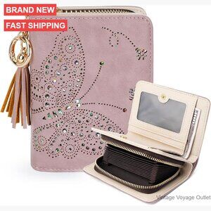 RFID Blocking Vegan Leather Bifold Wallet with Zipper Coin Pocket